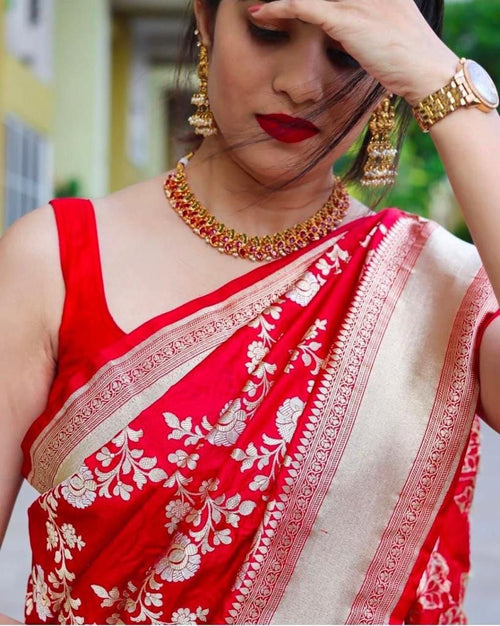 Imperial - Royale Red Banarasi Soft Silk Jacquard Saree